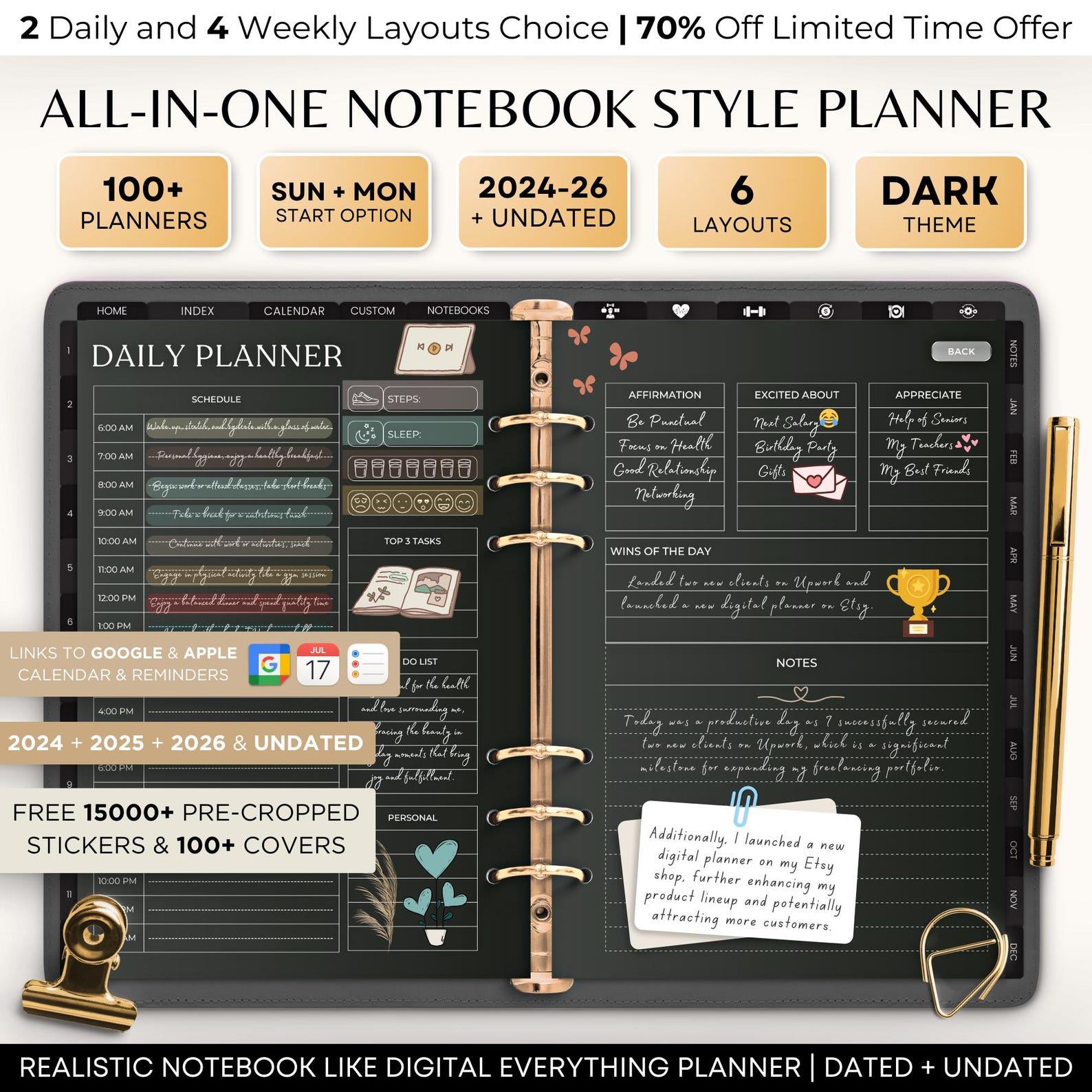 Digital Planner Dark Mode 2024 2025 2026